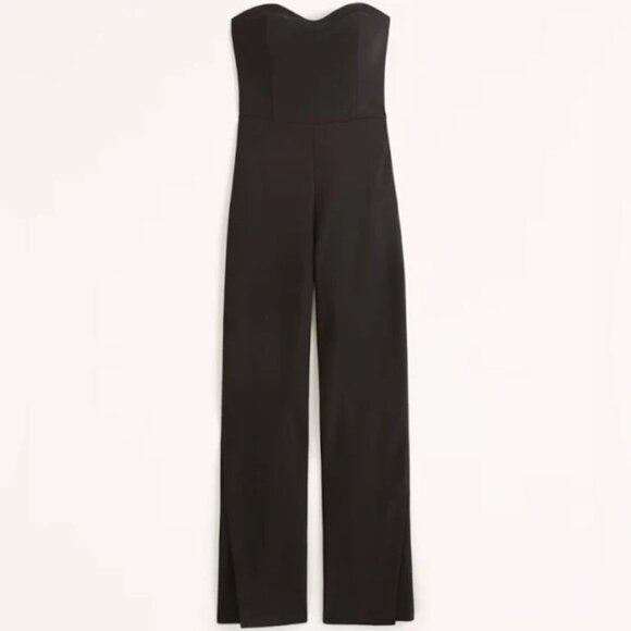 Abercrombie & Fitch Black Strapless Jumpsuit Split Hem Black Small - Picture 1 of 4